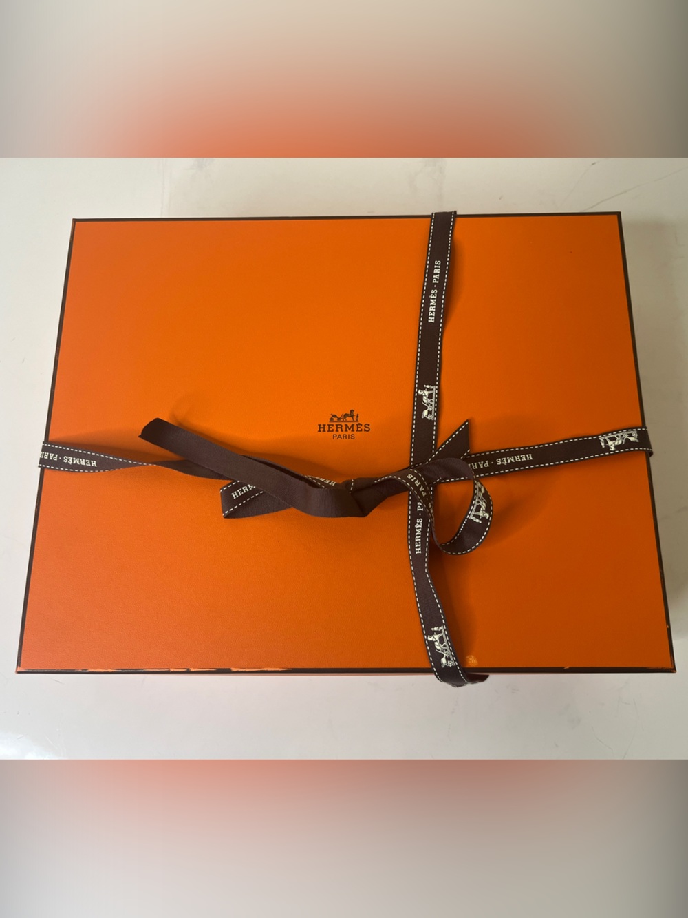 Hermès Signature Orange Empty Gift Box with Branded Ribbon